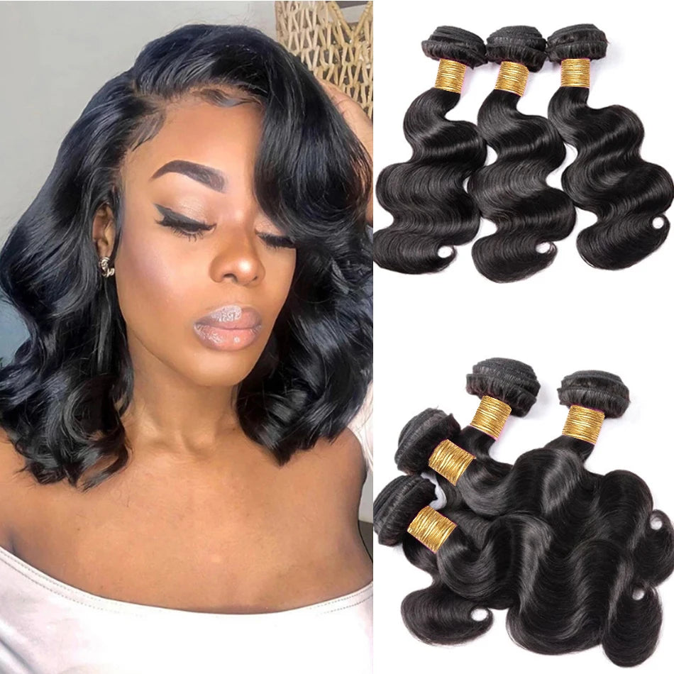 Short Peruvian Body Wave Bundles 3/4Deals 100% Unprocessed Virgin Human Raw Hair Weave Loose Short Hair Loose Body Weave Bundles