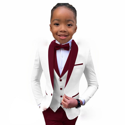 Suit For Boys White Jacket Royal Blue Collar 3 Piece Wedding Kids Tuxedo Formal Party Clothes 2-16 Years Old Children Suits