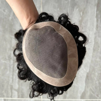 Undetectable European Human Hair 18mm Curly Men Toupee Durable Fine Mono 20mm 28mm Curly Prosthesis Capillary Natural Frontline