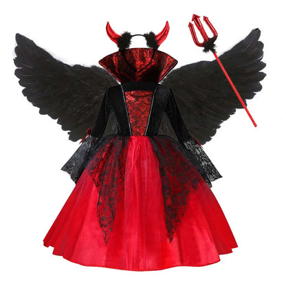 2025 Girls Cosplay Vampire Halloween Dress for Kids Ghost Bride Gothic Costume Count Vampiran Carnival Outfit Black Red Clothes
