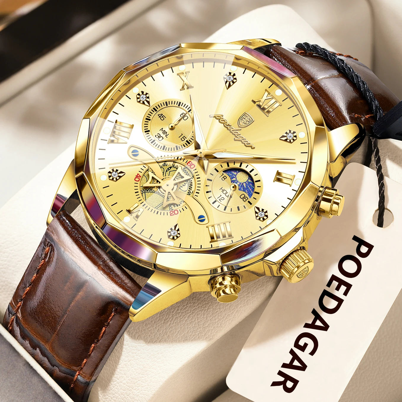POEDAGAR Military Luxury Men Wristwatch Quartz Waterproof Luminous Chronograph Leather Man Watch Sports Men's Watches Male Reloj