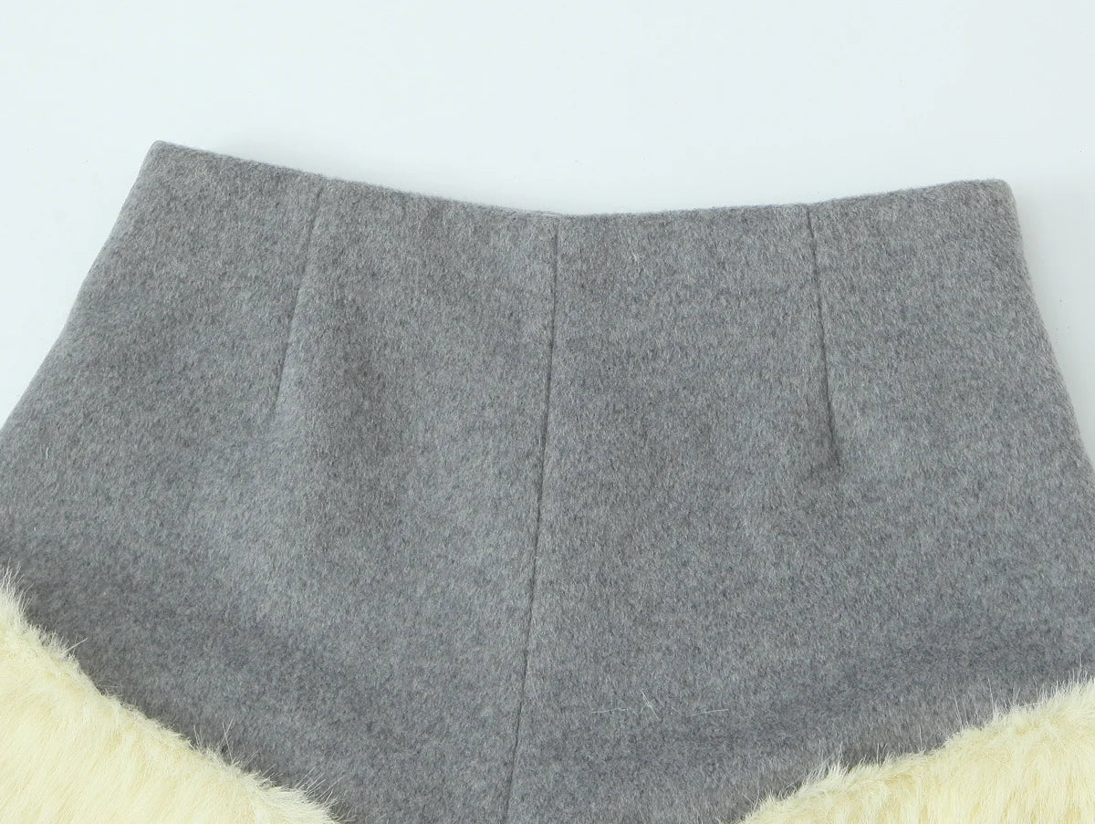 Women Suit 2025 Autumn Winter New Fashion Button Fur Decoration Jacket+Shorts Two-Piece Set Women Elegant Hight Street Suit