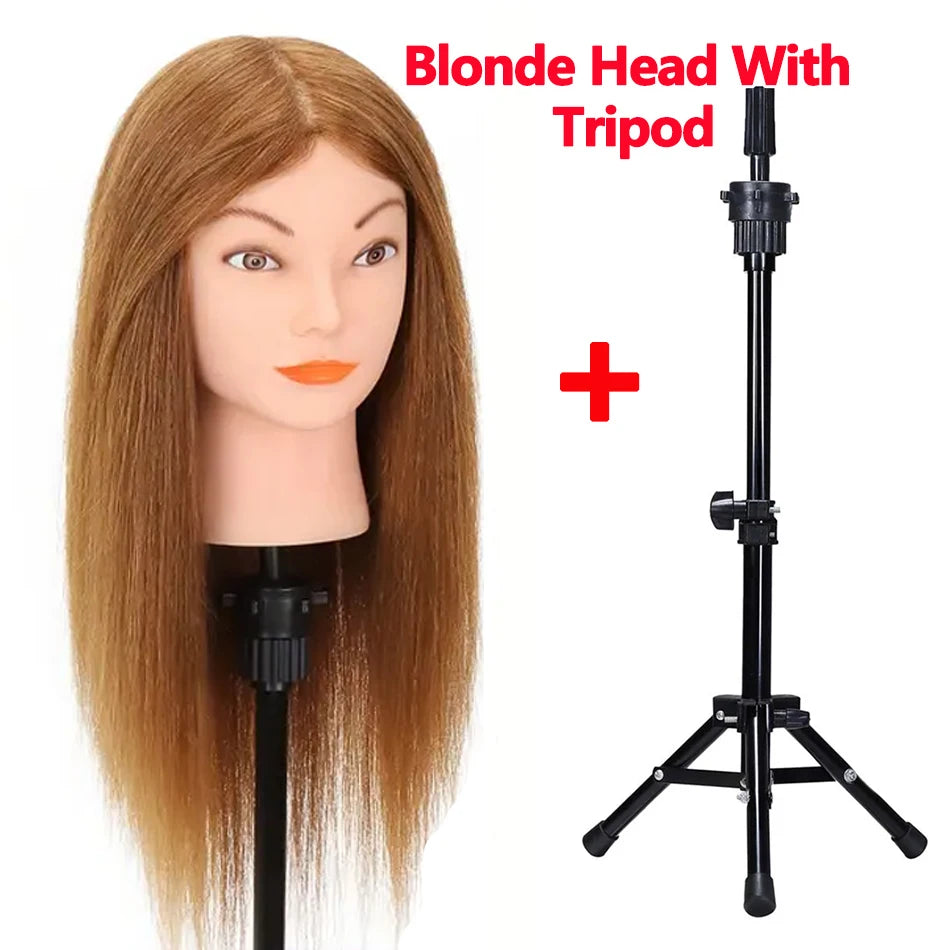 100% Human Hair Mannequin Head for Cosmetology Styling Training Practice Can Be Curled Straighten Professional Mannequin Head