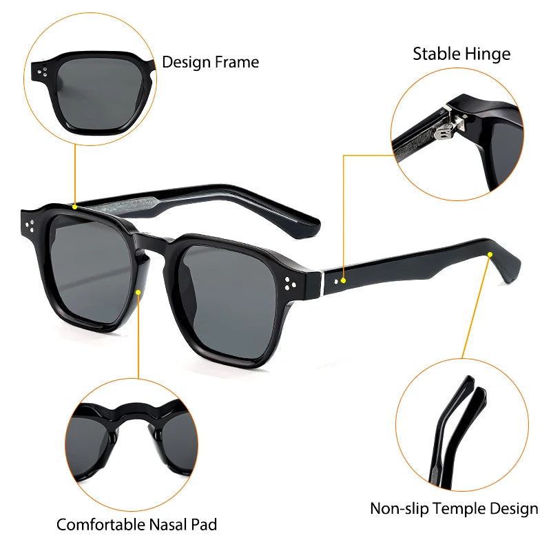 CATERSIDE Classic Square Sunglasses Men Core Insert Temple Luxury Brand Sun Glasses Women Travel Beach Party Festival Gifts