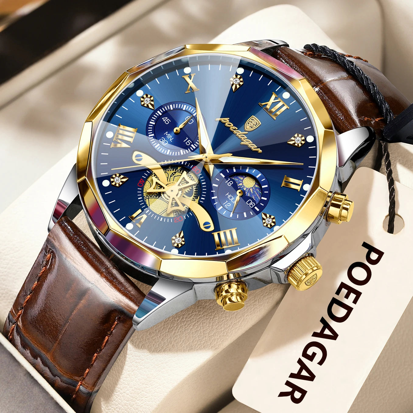 POEDAGAR Military Luxury Men Wristwatch Quartz Waterproof Luminous Chronograph Leather Man Watch Sports Men's Watches Male Reloj