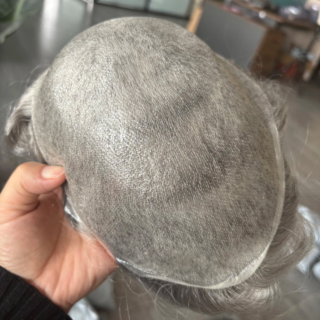 100% Human Hair 80Density Natural Hairline 0.02mm Full Skin Base Men Toupee #1B80 #60R Capillary Prosthesis System Man Hairpiece