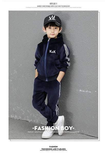Boys Suit Sweatshirts +Pants Cotton 2Pcs/Sets 2023 Graceful Spring Autumn Sports Sets School Outdoors Thicken Children Clothing