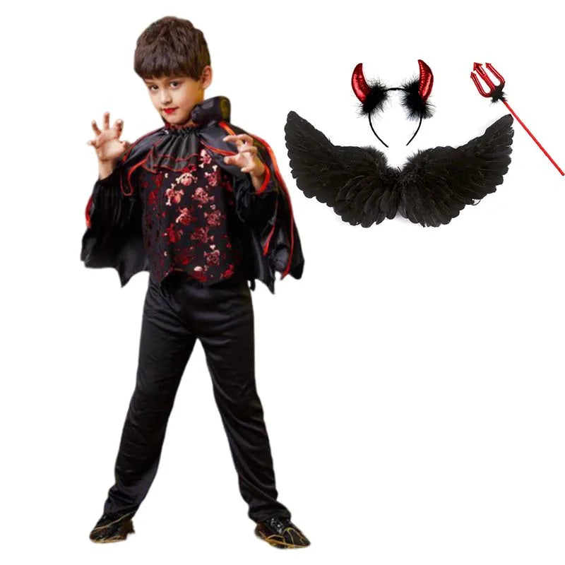 2025 Girls Cosplay Vampire Halloween Dress for Kids Ghost Bride Gothic Costume Count Vampiran Carnival Outfit Black Red Clothes