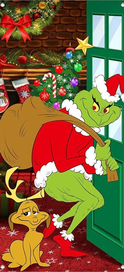 Christmas Green Haired Monster Door Cover Background Cloth Banner Christmas Party Scene Decoration Door Cover