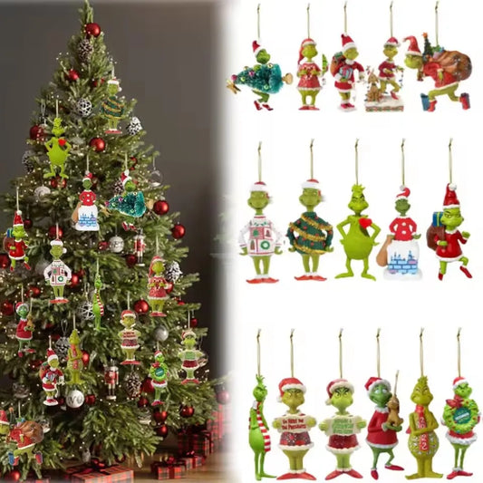 2D Acrylic Paper Christmas Tree Green Monsters Ornaments Cute Green Monsters Christmas Tree Pendants Christmas Cartoon Ornaments