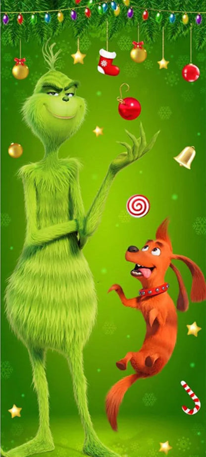 Christmas Green Haired Monster Door Cover Background Cloth Banner Christmas Party Scene Decoration Door Cover