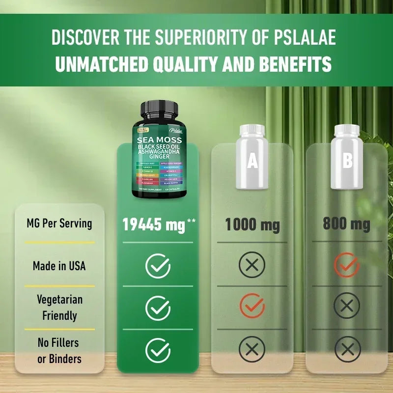 Sea Moss Supplement - Supports Thyroid Health, Anti-aging, Antioxidant, Improve Immunity, Detox, Beauty Health