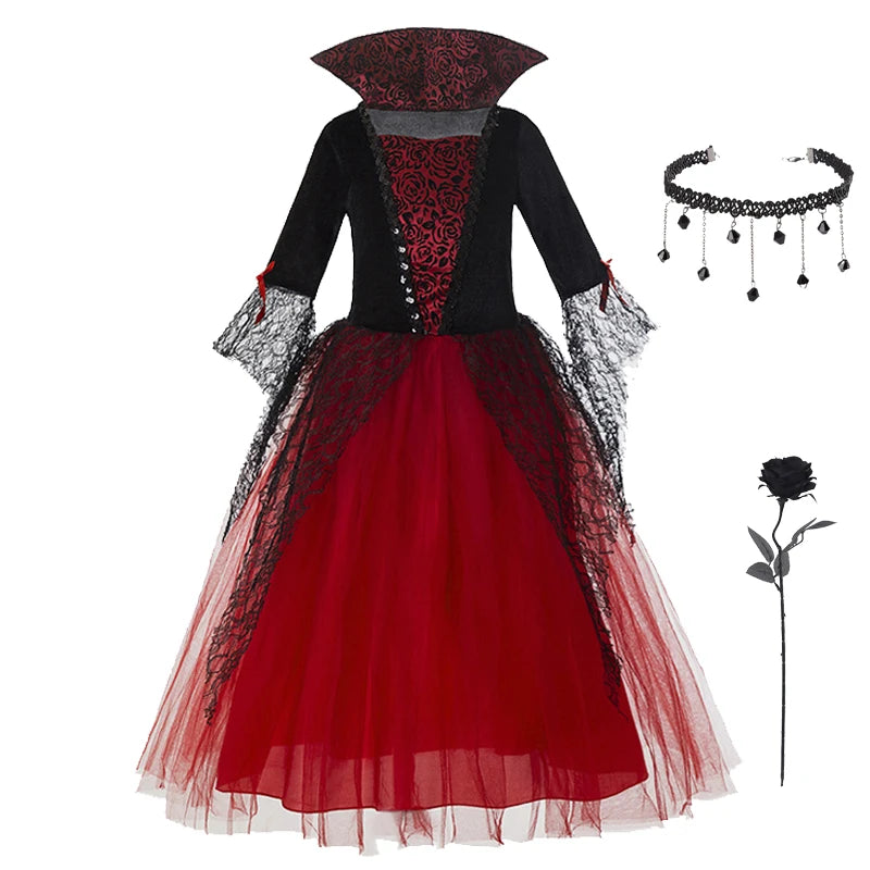 2-15Y Girl Vampire Halloween Dress for Kid Ghost Bride Gothic Cosplay Vampire Costume Kids Carnival Party Clothes Party Gifts