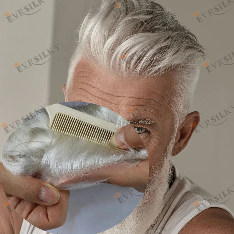 100% Human Hair 80Density Natural Hairline 0.02mm Full Skin Base Men Toupee #1B80 #60R Capillary Prosthesis System Man Hairpiece