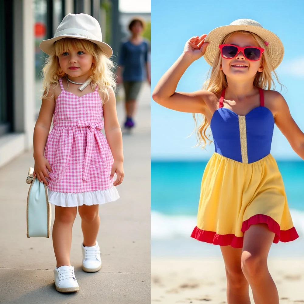 2-10yrs Children's Fashion Dresses Barbi White Snow Moana Dress Girls Casual Outfits Kids Princess Dress For Girls Slings Skirt