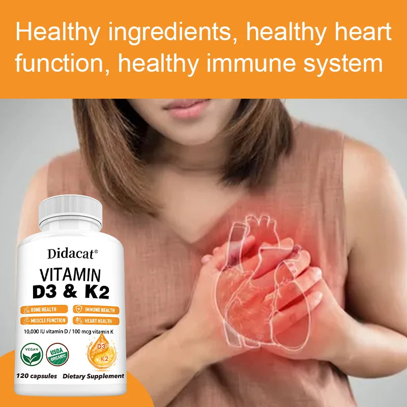 Vitamin D3+K2 Supplement 10000IU Vitamin D3 and K2 (MK-7) Capsules for Bone, Heart, Muscle, Immune Support, Non-GMO