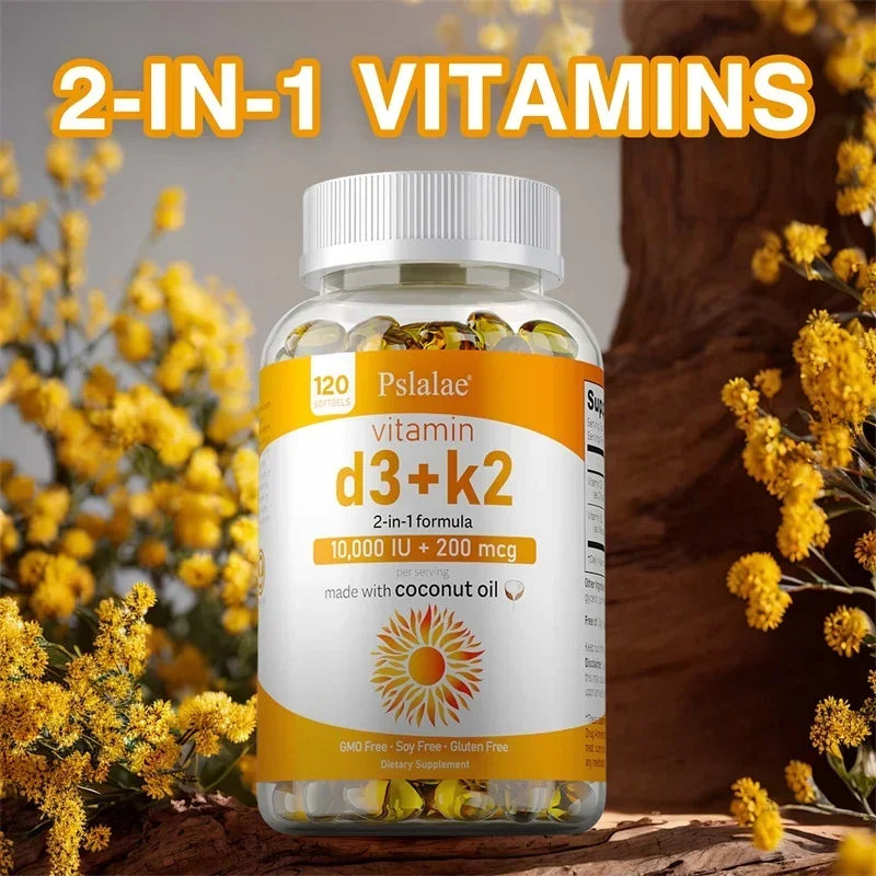 Vitamin D3+K2 Supplement - for Calcium Absorption, Maintain Teeth, Bones, Heart and Joint Health, Promote Blood Circulation