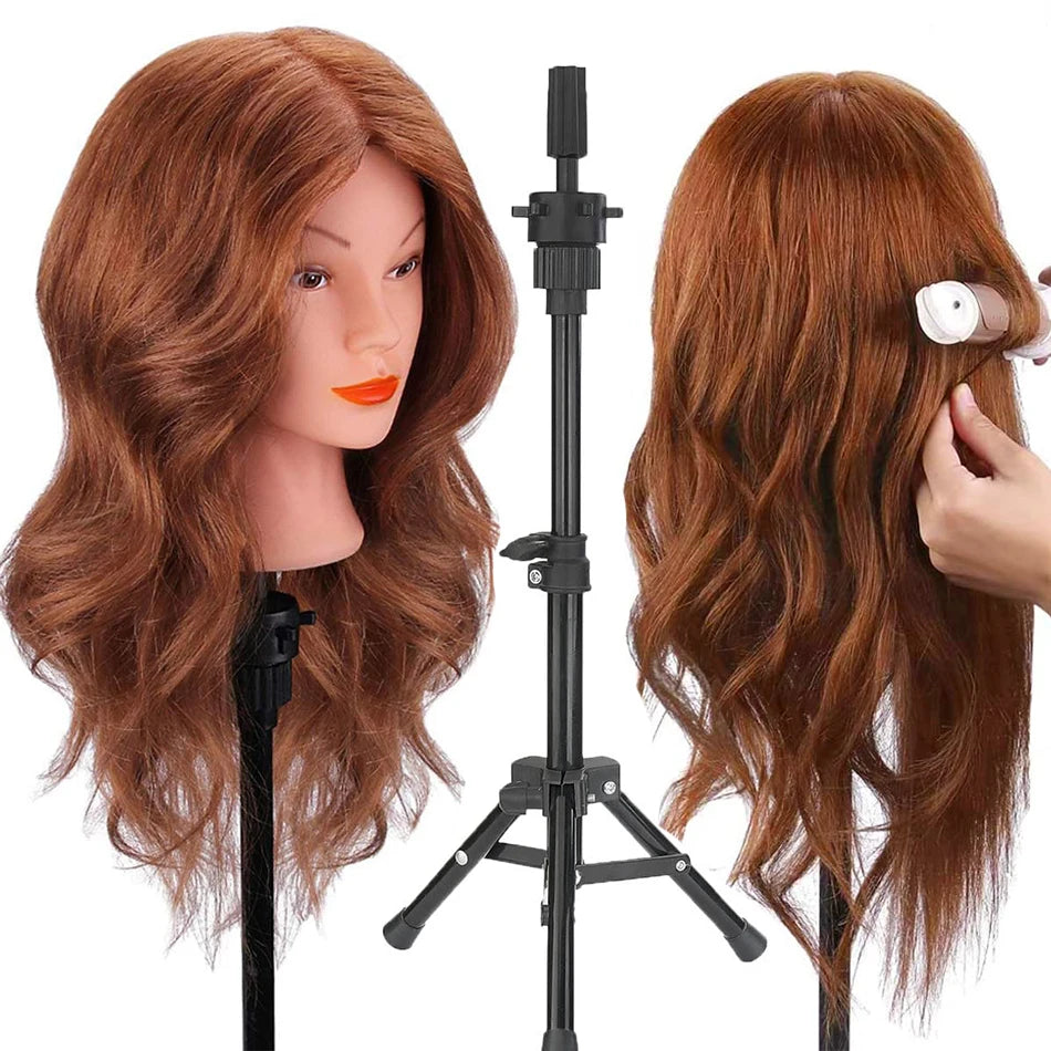 100% Human Hair Mannequin Head for Cosmetology Styling Training Practice Can Be Curled Straighten Professional Mannequin Head