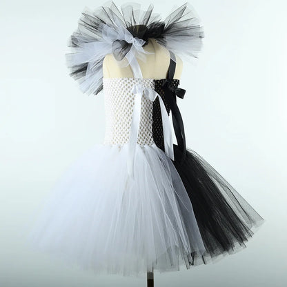 2025 Halloween Festive Party Girls Cosplay Black and White Witch Sleeveless Clown Lace Vampire Clothing Plus Accessories Set