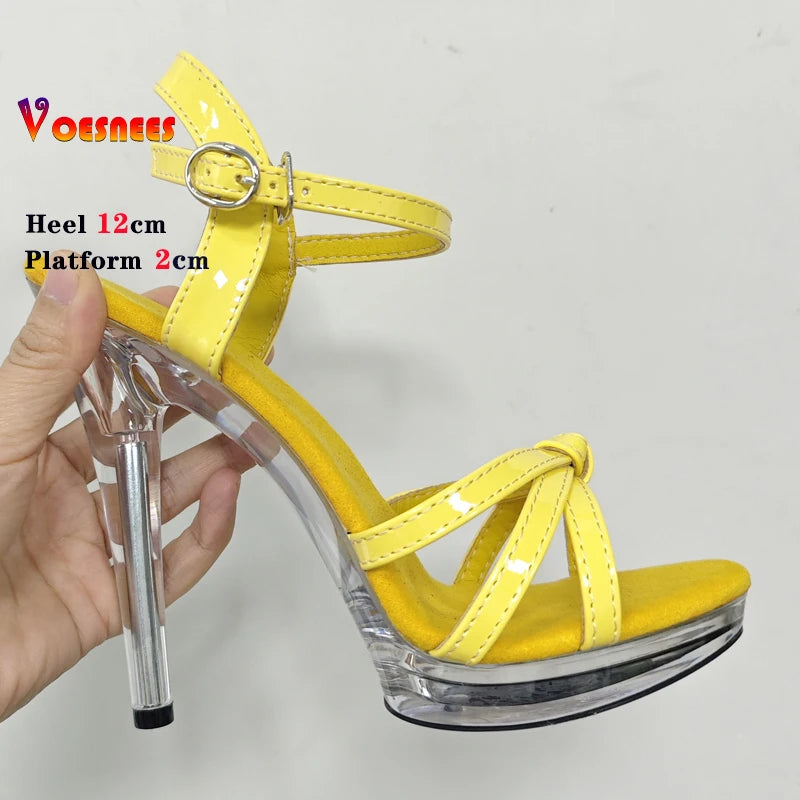 Transparent Slippers Ladies Clear PVC High Heeled Slippers Open Toe Daily Woman Sandals 12cm Sexy Show Crystal Shoes High Heels