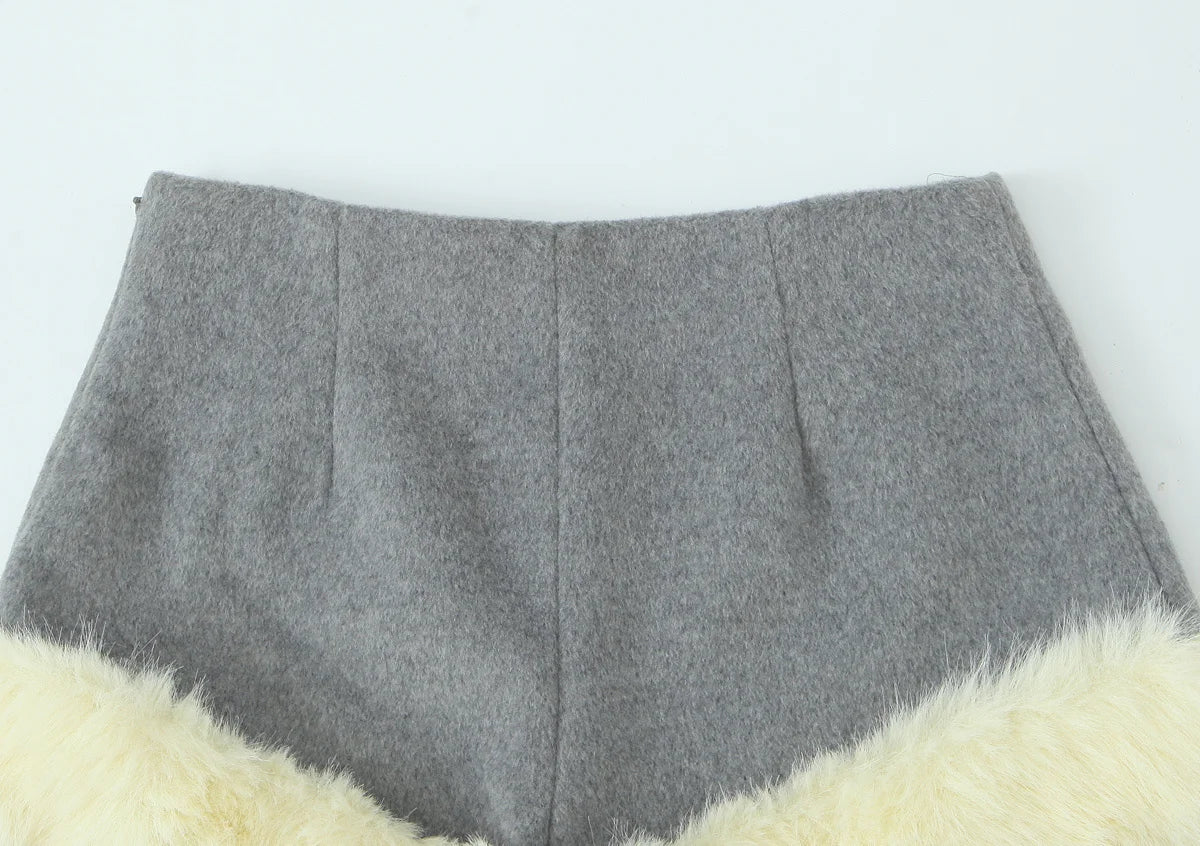 Women Suit 2025 Autumn Winter New Fashion Button Fur Decoration Jacket+Shorts Two-Piece Set Women Elegant Hight Street Suit