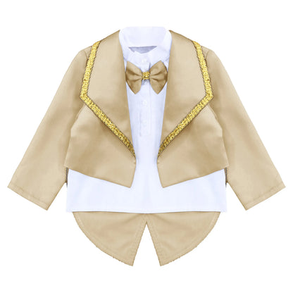Toddler Baby Boys Formal Gentlemen Suit Long Sleeve Bowknot Tuxedo Tops with Pants Kids Wedding Party Banquet Christening Outfit