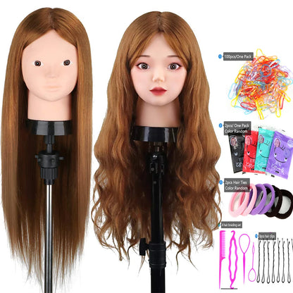 85% Real Human Hair Mannequin Heads For Curling Straighten Training Professional Solon Hairdresser Dummy Doll Heads For Hairstyl