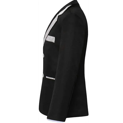 Boys Slim Fit Suits 5 Pieces Set Kids Blazer Vest Pants Shirt Bowtie  Jacket With Gold Rims For Wedding Party Prom