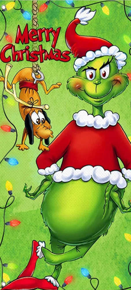 Christmas Green Haired Monster Door Cover Background Cloth Banner Christmas Party Scene Decoration Door Cover