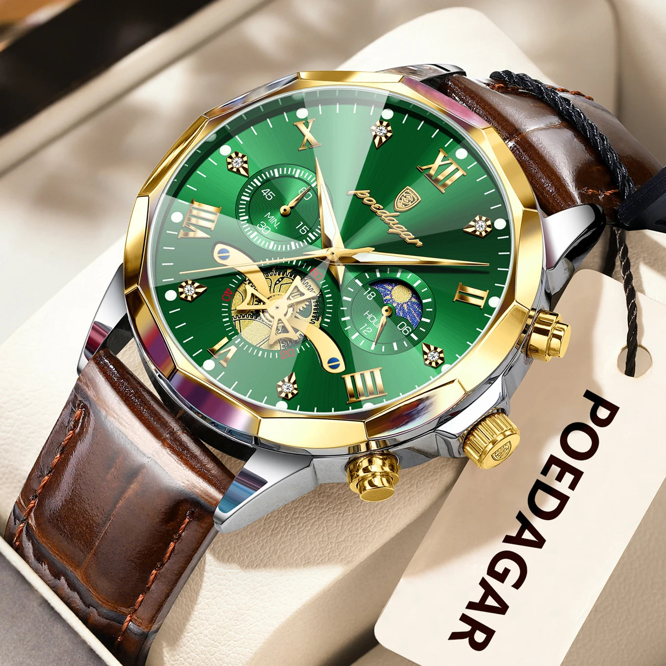 POEDAGAR Military Luxury Men Wristwatch Quartz Waterproof Luminous Chronograph Leather Man Watch Sports Men's Watches Male Reloj