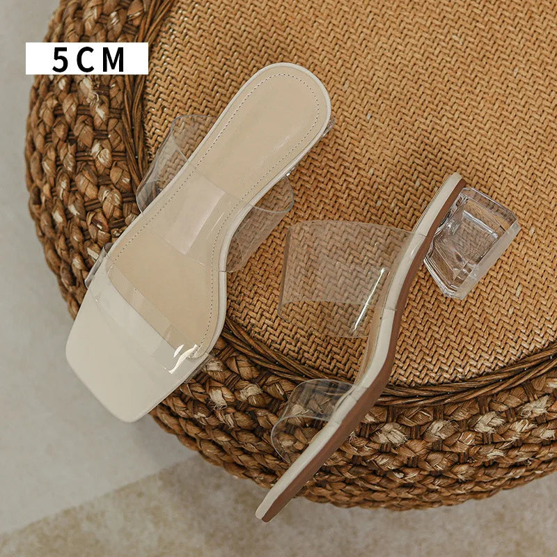 Shoes Transparent Slippers Thin Heels Slipers Women Luxury Slides Heeled Mules Jelly Flip Flops Med 2024 Designer High Glitter