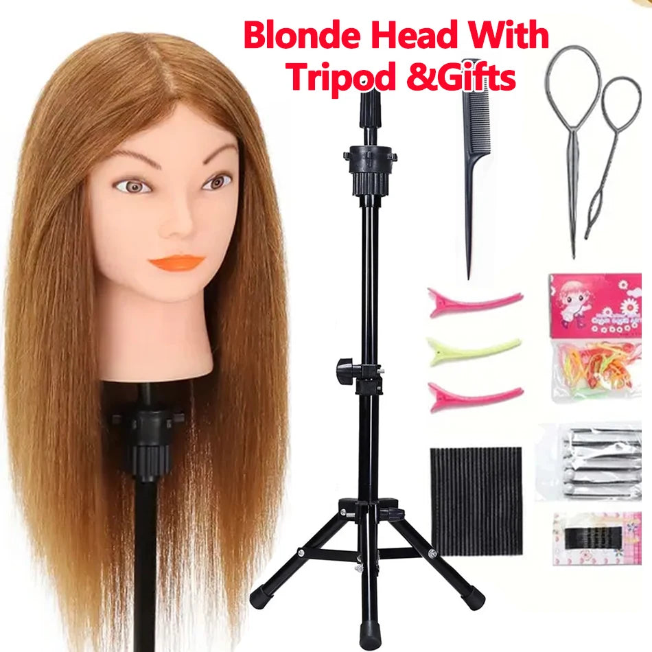 100% Human Hair Mannequin Head for Cosmetology Styling Training Practice Can Be Curled Straighten Professional Mannequin Head