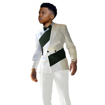 Satin Boys Suit 2 Piece Set White Jacket Pants Wedding Tuxedo Kids Tailored Suit 2-16 Years Old Slim Fit Blazer