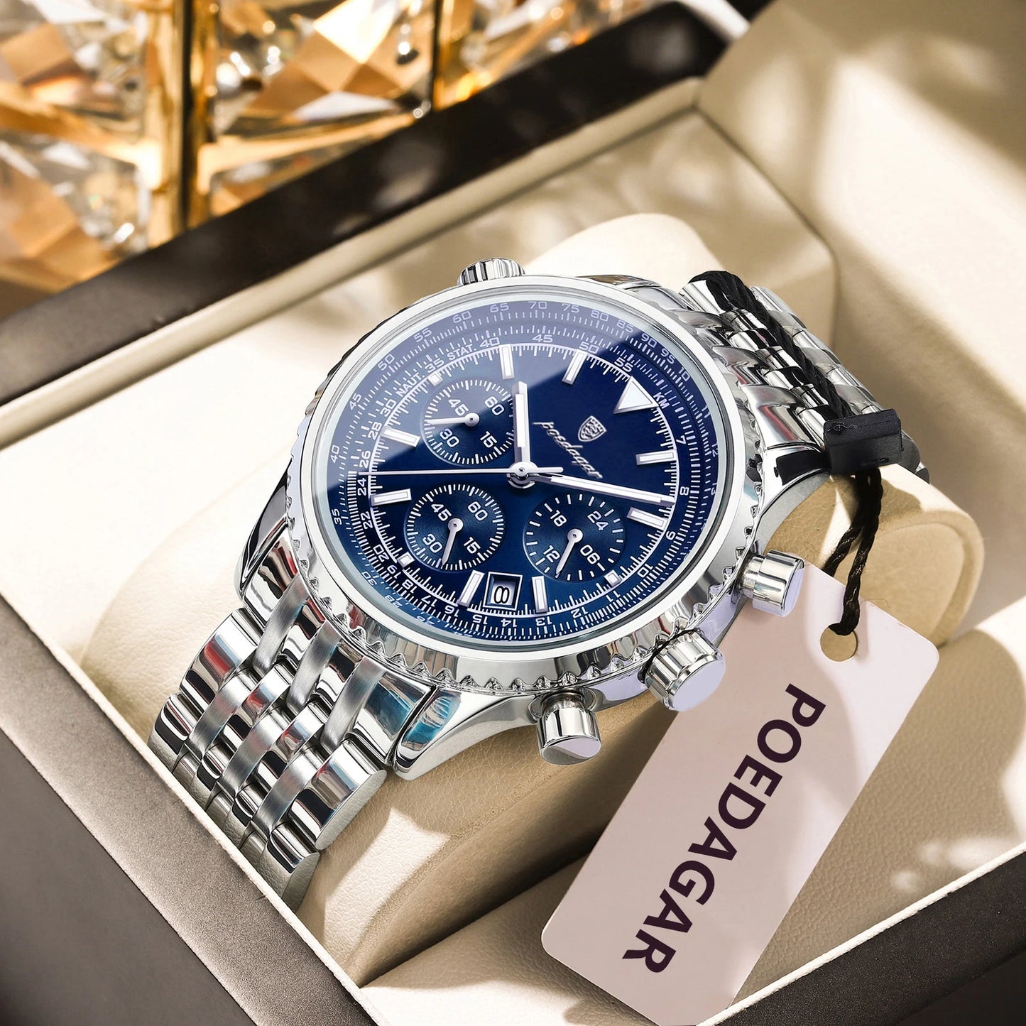 POEDAGAR Luxury Men's Watch Date Chronograph Stainless Steel Quartz Man Watch Waterproof Luminous Business Watches For Men Reloj