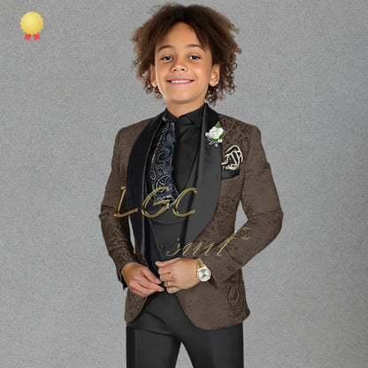 3-piece black velvet collar suit and tailcoat for boys, customized wedding party, boys' birthday formal set for ages 3-16