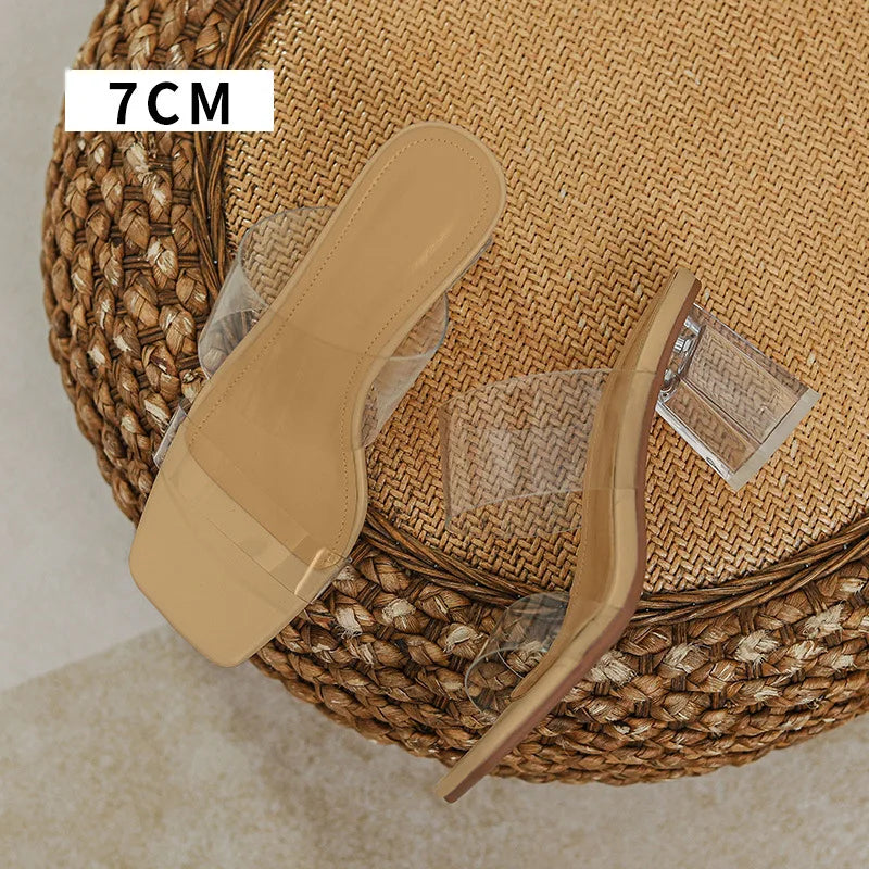 Shoes Transparent Slippers Thin Heels Slipers Women Luxury Slides Heeled Mules Jelly Flip Flops Med 2024 Designer High Glitter
