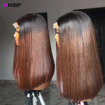 Bone Straight HD Lace Wig Human Hair 13x4 Lace Frontal Wig Brazilian Human Hair Bob 5x5 Closure Wigs Chocolate Brown 350 Density