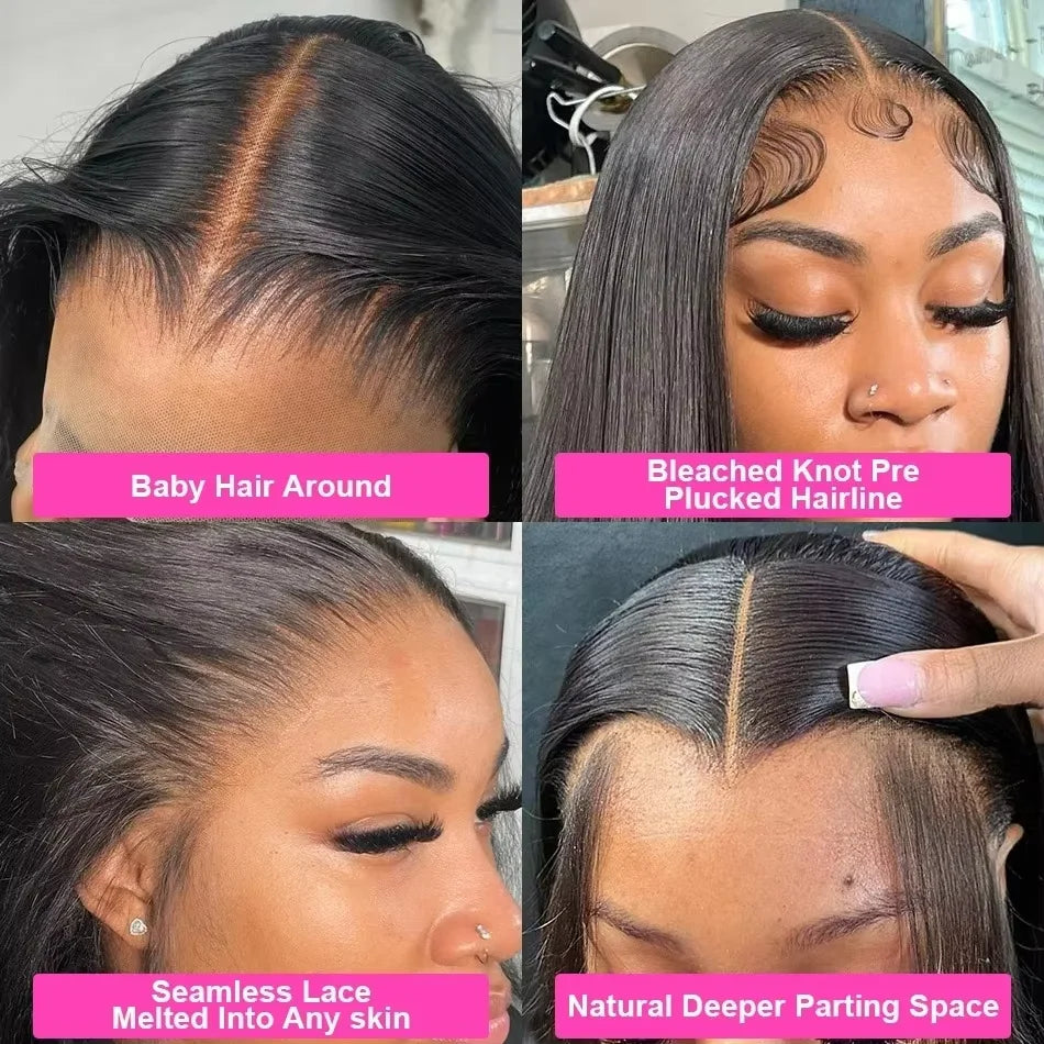 Bone Straight 13x6 HD Transparent Lace Frontal Wigs 30 34 Inch Brazilian 13x4 Lace Front Human Hair Wig 220% Density For Women