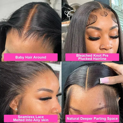 Bone Straight 13x6 HD Transparent Lace Frontal Wigs 30 34 Inch Brazilian 13x4 Lace Front Human Hair Wig 220% Density For Women