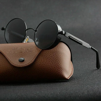 Classic Steampunk Sunglasses for Men and Women Retro Round Metal Frame Sunglasses