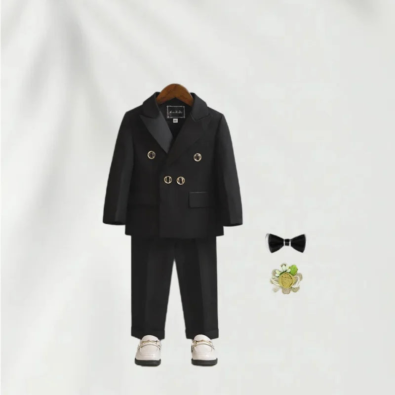 Children 3Pieces White Wedding Suit Kids Jacket Pants Botwtie Photograph Suit Flower Boys Birthday Tuxedo Party Dress