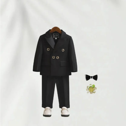 Children 3Pieces White Wedding Suit Kids Jacket Pants Botwtie Photograph Suit Flower Boys Birthday Tuxedo Party Dress