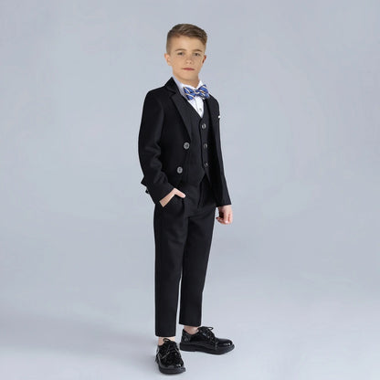 Boys Formal Slim Fit Suit Set 4 Pieces Two Colors Available Fast Delivery Notched Lapel Kids Suits Banquet Party Tuxedo 3-14T
