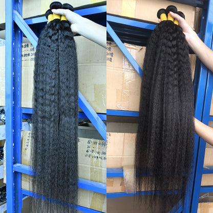 1 3 4 Bundles Kinky Straight Peruvian Hair Weave Bundles Raw Human Hair Bundle Virgin Remy Extensions For Women Coarse Yaki Weft