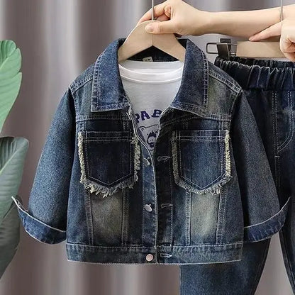 Boys Denim Suit Spring 2025 Spring Autumn New Style Children's Western-style Coat Boys' Fashionable Explosive Street 2 Piece Set