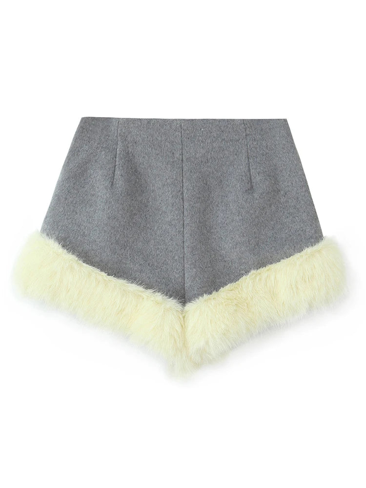 Women Suit 2025 Autumn Winter New Fashion Button Fur Decoration Jacket+Shorts Two-Piece Set Women Elegant Hight Street Suit