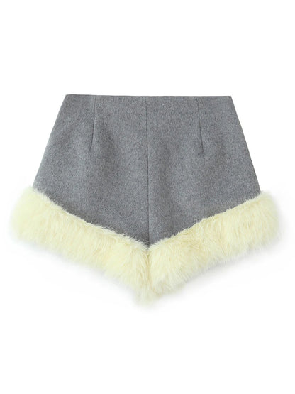 Women Suit 2025 Autumn Winter New Fashion Button Fur Decoration Jacket+Shorts Two-Piece Set Women Elegant Hight Street Suit