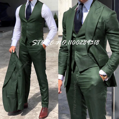 Classy Wedding Tuxedos Suits Slim Fit Suit For Men 3 Pieces Groomsmen Suit Formal Business Suit Costume Homme(Jacket+Vest+Pants)