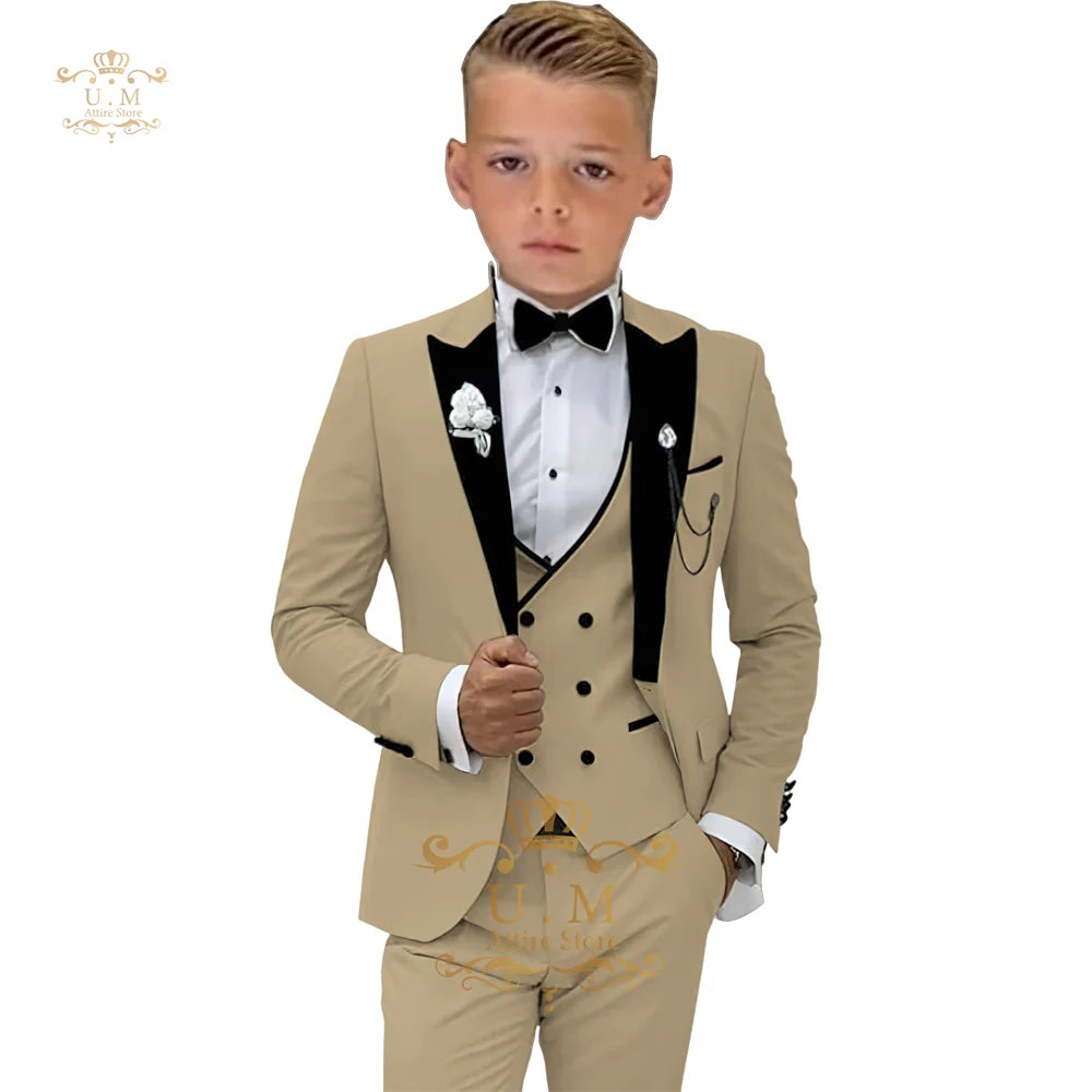 Boys' 3-piece suit (jacket+vest+pants) white single-breasted classic set for pupil school boy wedding pageboy prom party tuxedo