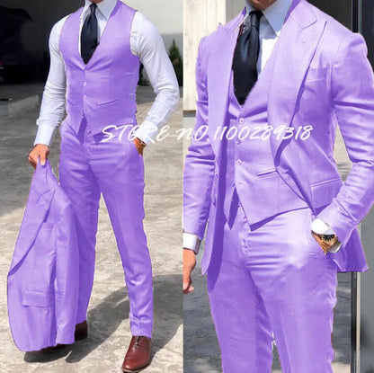 Classy Wedding Tuxedos Suits Slim Fit Suit For Men 3 Pieces Groomsmen Suit Formal Business Suit Costume Homme(Jacket+Vest+Pants)